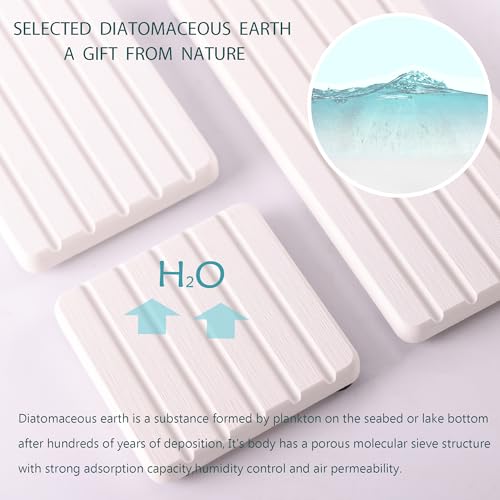 NiuYichee Set of 4 Water Absorbent Diatomite Coasters, Diatomaceous Earth Kitchen Soap Dish, Bathroom Trays, Water Absorbing Stone Used for Hand Soaps & Plants & Toiletries in The Modern Home - color: Set of 4 White With Grooves