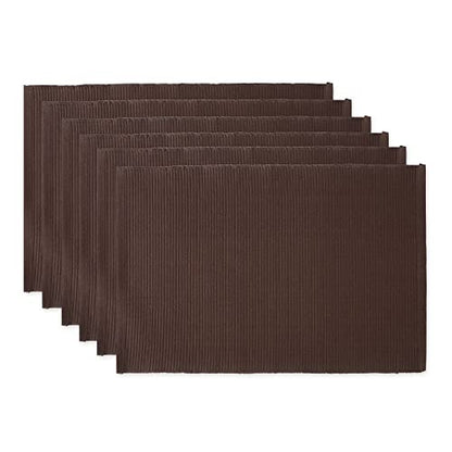 DII Basic Everyday Ribbed Tabletop 100% Cotton, Placemat Set, 13x19, Dark Brown, 6 Piece - color: Dark Brown, size: 13x19"