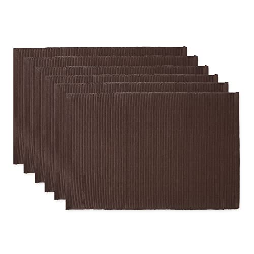 DII Basic Everyday Ribbed Tabletop 100% Cotton, Placemat Set, 13x19, Dark Brown, 6 Piece - color: Dark Brown, size: 13x19"