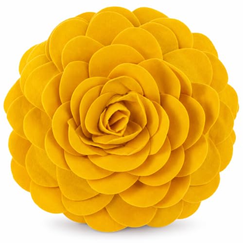 Fennco Styles Eva's Flower Garden Decorative Filled Throw Pillow 13" Round - Gold Floral Accent Pillow for Home, Couch, Bed, Living Room, Holiday and Office Décor - color: Gold
