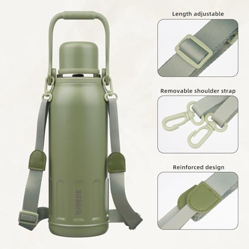 BJPKPK Stainless Steel Insulated Bottle with Handle & Strap, 50oz | Leak-proof vacuum insulation keeps drinks cold/hot for hours. BPA-free, dishwasher safe. Includes handle & strap. Army Green. - color: Army Green, size: 50 Ounces