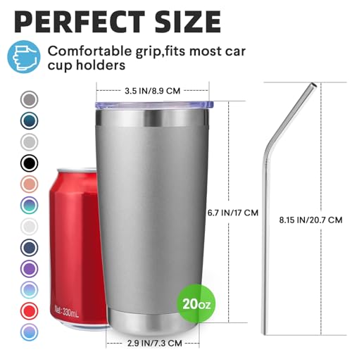 Volhoply 20oz Stainless Steel Tumbler with Lid and Straw Bulk 4 Pack,Double Wall Insulated Travel Iced Coffee Mug Fits Cup Holder,Powder Coated Cups for Hot/Cold Drinks,Christmas Gifts（Gray,4 Set） - color: Gray