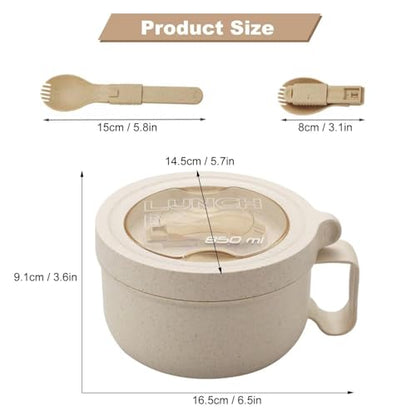 Rarapop 28.7oz Microwave Soup Bowl Containers with Lids, Wheat Straw Ramen Noodles Cup Mug for Instant Noodles,Oatmeal, Gumbo, Salad,Crunch,Cereal & More - Easy-Grip Design, Beige - color: Beige