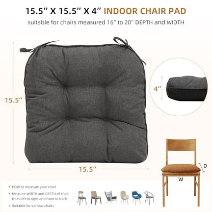 RACE LEAF Indoor Chair Cushions 4 Pack, Tufted Memory Foam Dining Room Chair Pads with Ties and Non-Slip Backing, Kitchen Seat Cushions 15.5" X 15.5" Dark Gray - color: Drak Gray