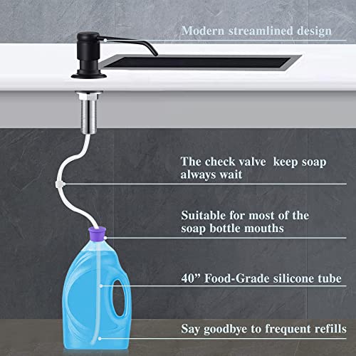 Gagal Soap Dispenser (Matte Black) and Extension Tube Kit for Kitchen Sink, Complete Brass Pump with 40" Silicone Tube Connect to The Bottle Directly, Say Goodbye to Frequent Refills - color: Matte Black