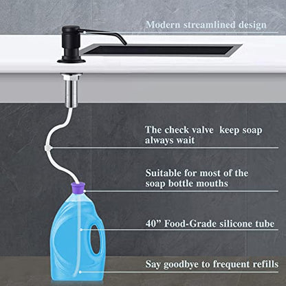 Gagal Soap Dispenser (Matte Black) and Extension Tube Kit for Kitchen Sink, Complete Brass Pump with 40" Silicone Tube Connect to The Bottle Directly, Say Goodbye to Frequent Refills - color: Matte Black