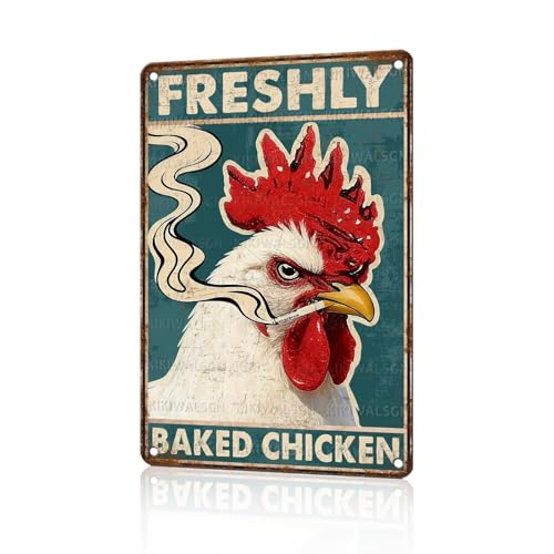 Funny Chicken Metal Signs Rooster Kitchen Decor Freshly Baked Chicken Tin Signs Vintage Farmhouse Poster Rustic Wall Decor For Home Farm Cafe Bar Pub Man cave Living Room Office 12 * 8 In - color: Vintage Chicken Tin Sign 18, size: 20X30cm(12*8in)