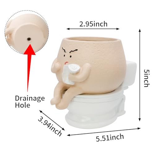 Funny Toilet Plant Pot Self Watering Face Planter for Indoor Plants | Quirky Succulent Flower Pots with Drainage Hole, Home Garden Decor Gift for Women Friends Family on Christmas Birthday