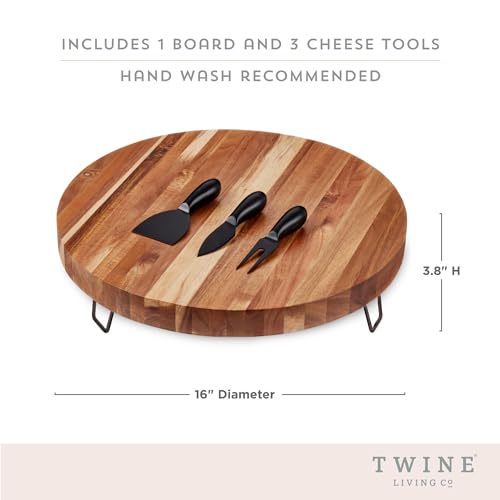 Twine Acacia Cheese Board and Knife Set, Footed Cheese Snack Tray and Cheese Knives Set Cooking Accessories, 16inch Diameter - style: Footed Board and Knife Set