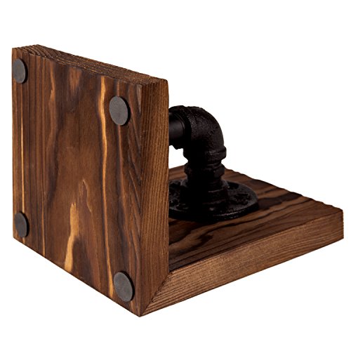 MyGift Rustic Wood Decorative Bookends with Industrial Pipe Design | Realistic Pipe Detail, Stable Support, Rustic Styling, Home Office Accent, Father’s Day Gift, Unique Shelf Display