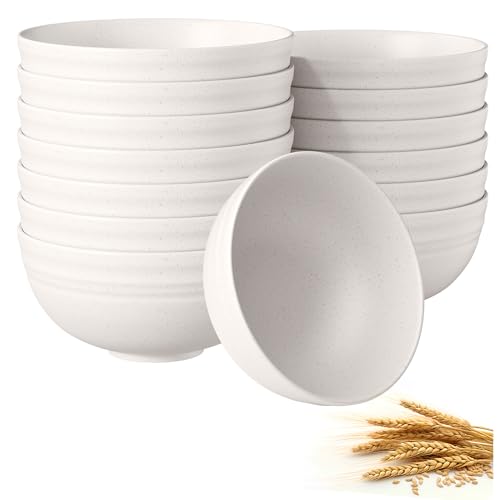 Quatish 14 PCS Cereal Bowls，Plastic bowls,Wheat Straw Soup Bowl, Beige | Unbreakable,Dishwasher & Microwave Safe, Easy-to-Clean,Lightweight,Portable,for Camping Salad Kitchen & Picnics,Snack,Small - color: Beige