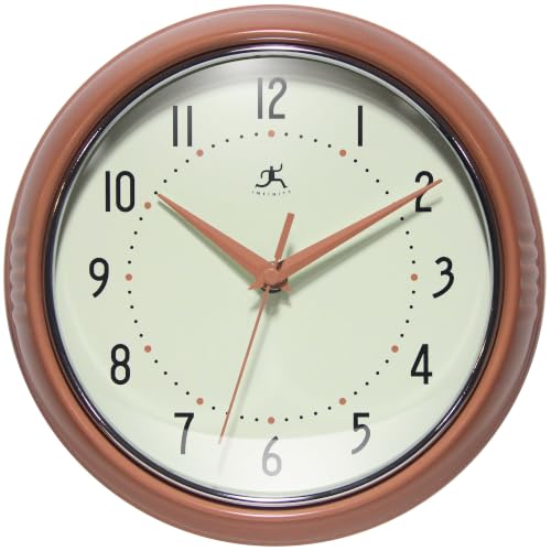 Infinity Instruments Retro Round Metal Wall Clock, Terracotta, 9.5" - color: Terracotta, size: 9.5 Inch