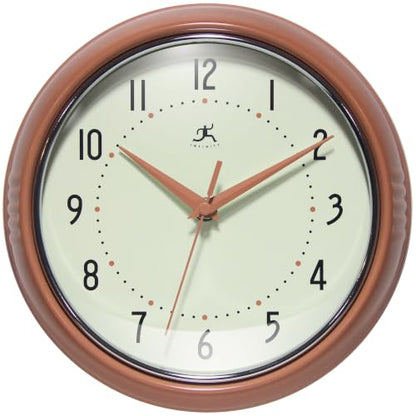 Infinity Instruments Retro Round Metal Wall Clock, Terracotta, 9.5" - color: Terracotta, size: 9.5 Inch