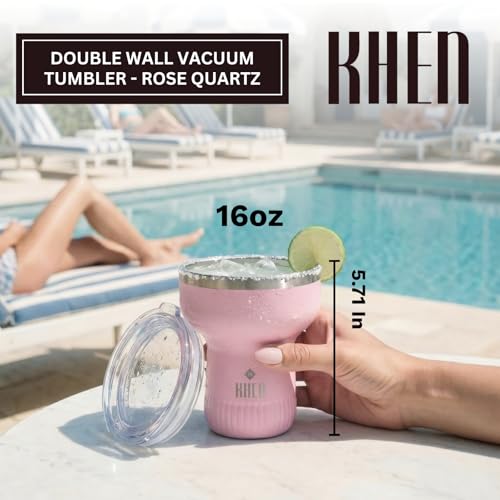 Double Wall Insulated Margarita Tumbler, Cocktail Cup Rose Quartz, 16 oz | Keeps Drinks Cold 12+ Hours, Shatterproof, Portable, Travel Friendly Perfect for Margaritas, Martinis, Cocktails & Mix Drinks - color: Rose Quartz