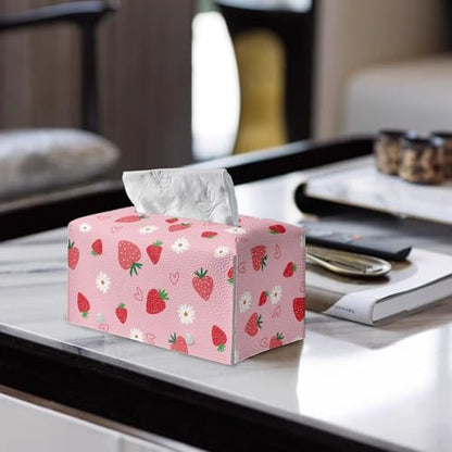 Tissue Box Cover Cartoon Hippie Flower Rectangle Modern PU Leather Rectangular Tissue Box Tissue Cover Tissue Box Holder Night Stands Bedroom Cute Strawberry - color: Cute Strawberry