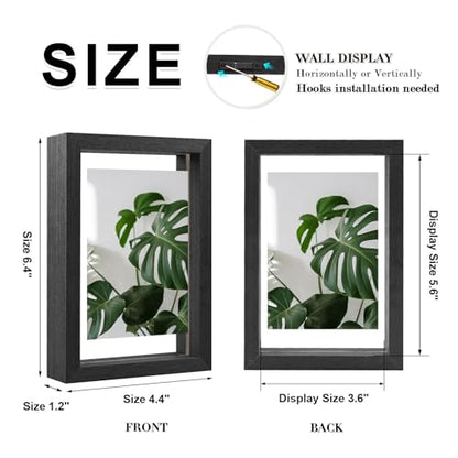 Egofine 4x6 Floating Frames Set of 2, Double Plexiglass Picture Frame, Made of Solid Wood Display Any Size Photo up to 4x6, Wall Mount or Tabletop Standing, Faded Black - color: Faded Black, size: 4x6