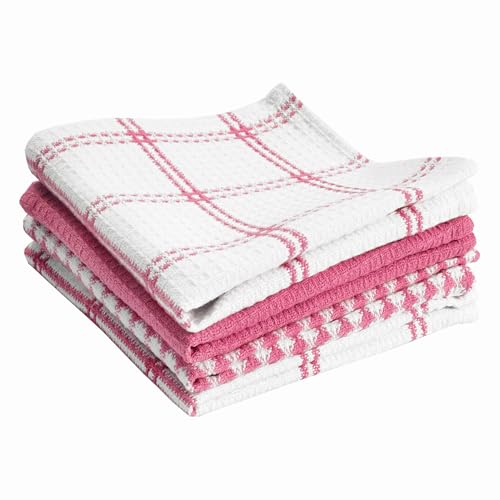 T-Fal Premium Waffle Dish Cloths: Highly Absorbent, Super Soft Long Lasting - 100% Cotton, 12"x13" Towel for Cleaning & Drying, (4-Pack), Pink - color: Pink, size: 4-Pack