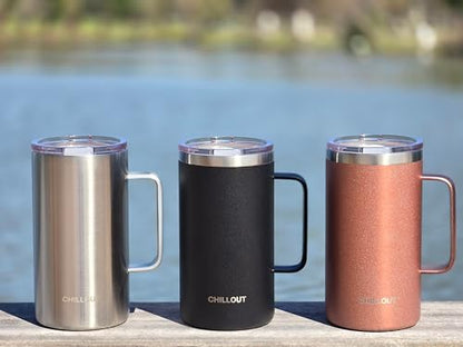 CHILLOUT LIFE Stainless Steel Vacuum Insulated Coffee Mug 20 oz (Set of 2) with Handle and Lid, Large Thermal Camping Coffee Mugs with Sliding Lid for Men & Women, Keeps Your Beverages Hot & Cold - color: Black, size: 20 Ounces - 2 Pack