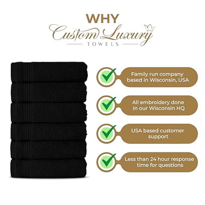 Personalized Bath Towels | Set of 2 | Choose from 12 Fonts | Genuine Turkish Cotton | Oeko-Tex Certified | Personalized Towels | Bathroom Towels - color: Black - Bath Towels