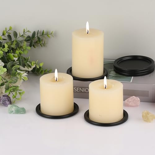 OwnMy 6PCS Iron Candle Holders for Pillar Candles, 3" Metal Candle Plates | Small Round Tealight Holders Black Iron Pillar Candle Trays, Elegant Candle Stand Bases for Wedding Dining Table Centerpieces - color: Black-6pcs