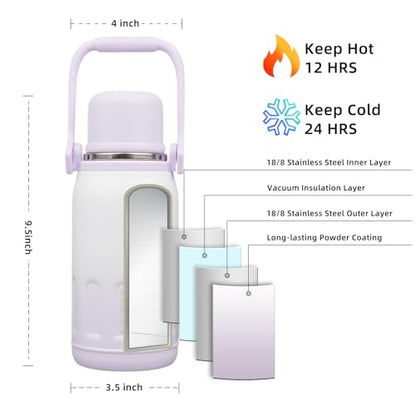 BJPKPK Stainless Steel Insulated Bottle with Handle & Strap, 27oz | Leak-proof vacuum insulation keeps drinks cold/hot for hours. BPA-free, dishwasher safe. Purple Pearl. - color: Purple Pearl, size: 27 Ounces