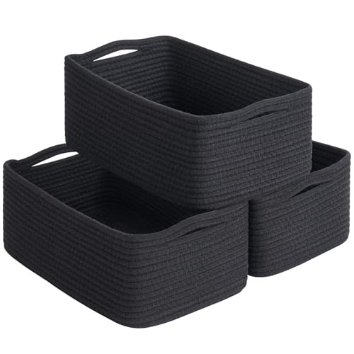 Goodpick 3-Pack Boo Storage Baskets for Closet Organizing, 13 x 8 x 5 in | Woven Baskets for Shelves Fit Bedroom Lving Room, Rope Baskets for Gift Empty, Dog Toy Basket for Pets, Black - color: Black, size: Medium (13"L x 8"W x 5"H)