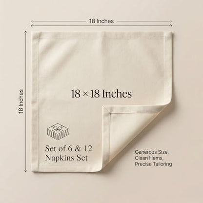 ACCENTHOME Accent Home 100% Cotton Napkins, Delicate Cloth Napkins for Dinners, Parties and Weddings，18 x 18 Inch Set of 6 - Natural | 100% Pure Cotton Napkins, Economy Pack, Multi Purpose Use, Machine Washable, Cotton - color: 17 - Natural - Twill, size: