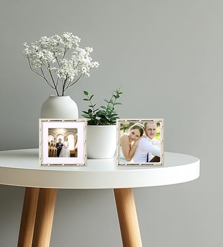 YiPinYin 4x4'' Silver Bamboo Metal Picture Frame with 3x3'' Mat Set of 2, 3x3'' Narrow Elegant Silver Plated Metal Picture Frame with Soft Touch Velvet Mat for Desktop - color: Silver, size: 4x4 Mat 3x3 2PK