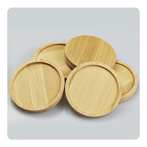 6Pcs 3” Bamboo Plant Saucer, Round Pot Tray for Indoor Planters, Succulent Holder Drainage Tray, Versatile Coaster Set for Home Office Decor - size: 3”