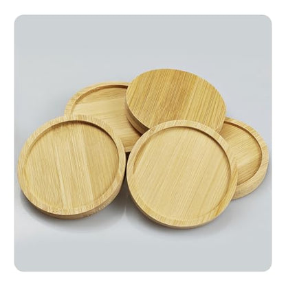 6Pcs 3” Bamboo Plant Saucer, Round Pot Tray for Indoor Planters, Succulent Holder Drainage Tray, Versatile Coaster Set for Home Office Decor - size: 3”