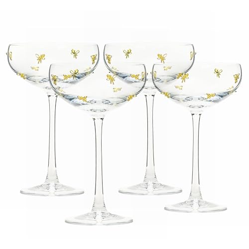 10 Strawberry Street Gold Bow Glassware, Coupe, Set of 4 - size: Coupe