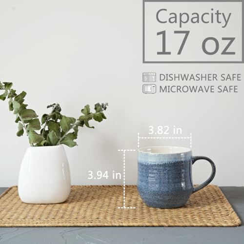 Bosmarlin Ceramic Coffee Mug Set of 4, 17 Oz, Coffee Cups with Big Handle, Microwave and Dishwasher Safe (Blue) - color: Blue