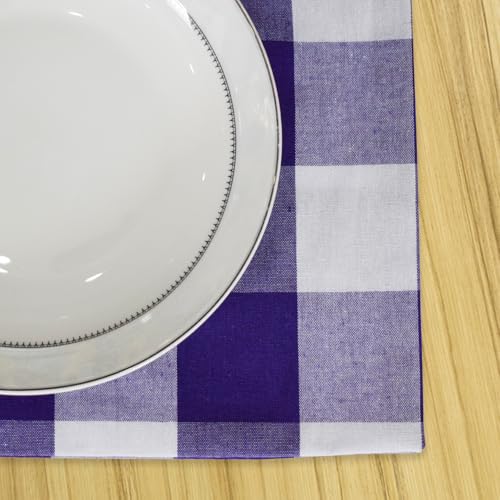 Purple & White 2 Side Cotton Buffalo Check Placemats Set of 4 Heat Resistant Dining Table Place Mats for Kitchen Table 12 x 18 inches - color: Plaids Purple & White, size: Rectangular Placemats 12" x 18"
