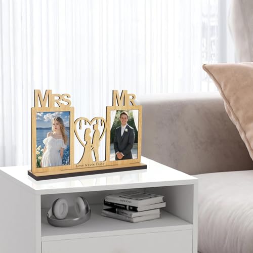 4x6 Couples Wedding Picture Frame Mr and Mrs Wedding Photo Frame Anniversary Desktop Picture Frame with Two 4x6 Openings - color: Yellow-Couples Picture Frame