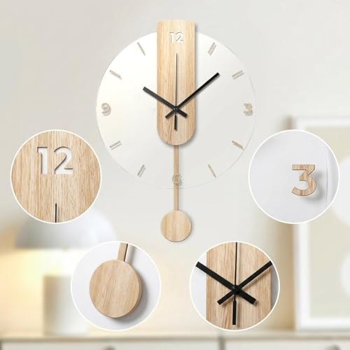 Qianly Wall Clock Silent Minimalist Hanging Timepiece Wooden Modern Finish Quiet Movement Acrylic Decor Suitable for Family Gatherings Office Living Room, S