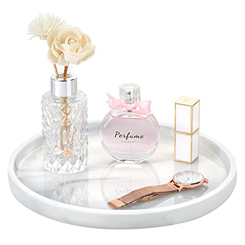 Emibele Vanity Tray, White Round Trays for Bathroom Bedroom Countertop | 10.63'' Resin Decorative Storage Organizer for Home Decor, Jewelry Storage Dresser Tray for Perfume,Cosmetics, Marble White - color: Round Marble White