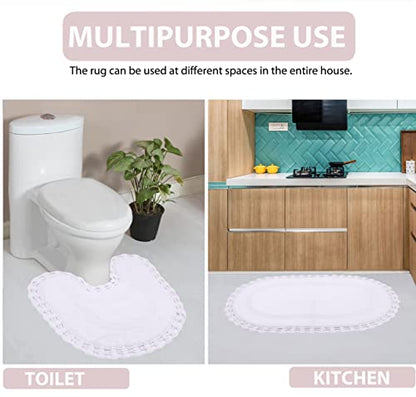 Home Weavers Hampton Crochet Reversible Bathmat 100% Cotton Bathroom Rugs Set, Washable Rug, Extra Soft and Absorbent Bath Rug, Kitchen Mat, Bath Mat Set, Mat Non Slip, 24"x40" Rectangle, White - color: White, size: 2' x 3'4" (Oval)