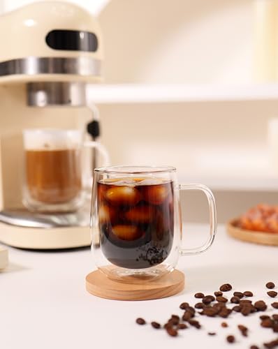 CNGLASS Large Double Wall Glass Coffee Mug 15.2oz,Clear Insulated Glass Espresso Cup with Big Handle,Clear Glass Espresso Mugs for Latte,Cappuccino,Tea Bag,Hot and Cold Beverages,set of 4 - color: 15.2oz(4-pack)