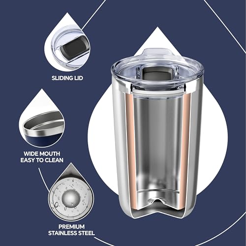 Ideus 20 oz Tumbler, Travel Coffee Mug with Splash Proof Sliding Lid, Double Wall Stainless Steel Vacuum Insulated Coffee Mug for Home and Office, Keep Beverages Hot or Cold, Navy blue - color: Navy Blue