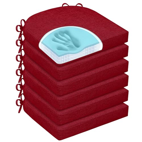 Chair Cushions for Dining Chairs, Non Slip Chair Pads with Ties and Washable Covers, Memory Foam Kitchen Chair Cushions Set of 6, 16"X16"X2.5", Red - color: Red, size: Pack of 6