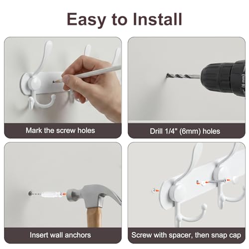 YUNISS Coat Rack Wall Mounted，3 Tri Stainless Steel Coat Hook for Coat Hat Robes Towel in Mudroom Entryway (White, 1 Pack 3 Hook) - color: White, size: 1 Pack 3 Hook