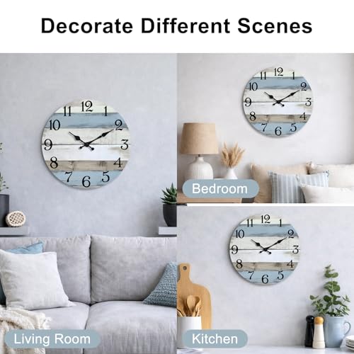 JoFomp 12 Inch Wall Clocks Battery Operated, Silent Wall Clock Non Ticking, Coastal Country Design Rustic Wall Clocks for Living Room Decor, Wooden Wall Clock for Bedroom Kitchen Bathroom - size: 12 Inch