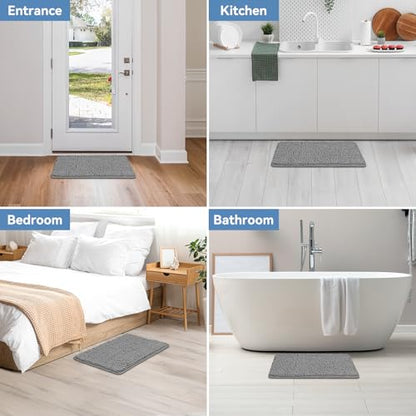 Bcoimo Small Bath Rug Mat,24x17 Chenille Non Slip Gray Bathroom Shower Mat - color: Grey, size: 24x17