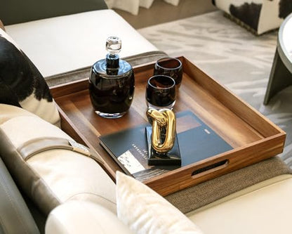 Extra Large Square Wood Tray, Generously 22" Acacia Serving Trays for Large Ottoman Coffee Table, Giant Square Shape Sofa Tray with Handles, Kitchen Organizer Storage Trays Huge Counter Serveware - color: 22" Square Tray - Acacia