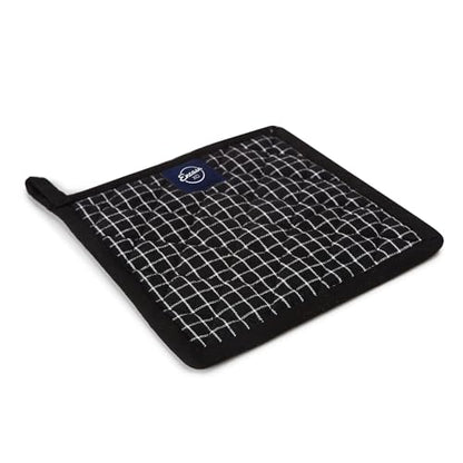 Encasa XO Pot Holders, Quilted Kitchen Hot Pads 8"x8" Butcher Checks Black | 100% Eco-Friendly Cotton | Thick Cotton Padding Insulation | Convenient Hanging Loop | Set of 2 - color: Butcher Checks Black