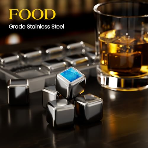 Kollea Whiskey Stones 8-Pack Stainless Steel Chilling Rocks Set, Silver | Food-Grade 304 Stainless Steel Cubes with -5℃ to -10℃ Freezing Point, No Dilution Chilling, Unique Gifts for Men, Dad - size: A - 8 PCS Silver