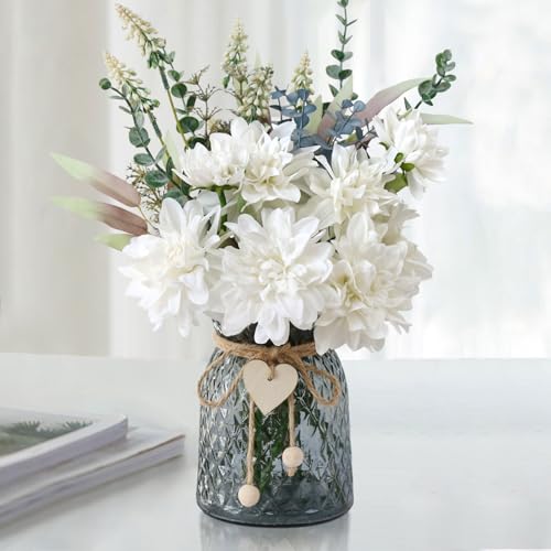 Fake Flowers in Vase,White Artificial Flowers Centerpieces for Tables,Fake Plant and Faux Flowers for Vase,Silk Flower Arrangements for Home Decor Living Room,Coffee Table Decor - color: White