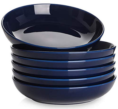 Y YHY Pasta Bowls, 30oz Soup Bowls Salad Bowls Large Serving Bowl Porcelain Pasta Plates Wide and Shallow Bowls Set of 6 Microwave Dishwasher Safe, Blue - color: Blue, size: 30 oz