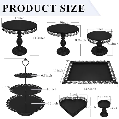 Set of 9 Cake Stands Metal Cupcake Stand Set Multiple Styles Candy Fruit Display Tower Dessert Plate Cake Serving Tray for Birthday Party Wedding Anniversary Baby Shower Engagement (Black) - color: Black
