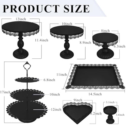 Set of 9 Cake Stands Metal Cupcake Stand Set Multiple Styles Candy Fruit Display Tower Dessert Plate Cake Serving Tray for Birthday Party Wedding Anniversary Baby Shower Engagement (Black) - color: Black